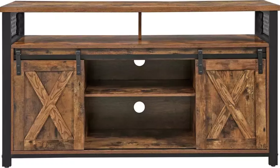 Unbranded Signature Home Calais Tv-meubel tv-meubel met 2 schuifdeuren tv-plank voor tv's tot 60 inch tv-meubel met verstelbare planken industrieel design vintage bruin-zwart