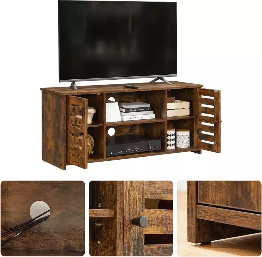 Unbranded Signature Home Cannes Tv-kast Tv meubel met louvre deuren tv-plank tv-standaard tv-standaard met lamellendeuren open vakken 2 kabelgaten verstelbare planken voor tv's tot 43 vintage bruin