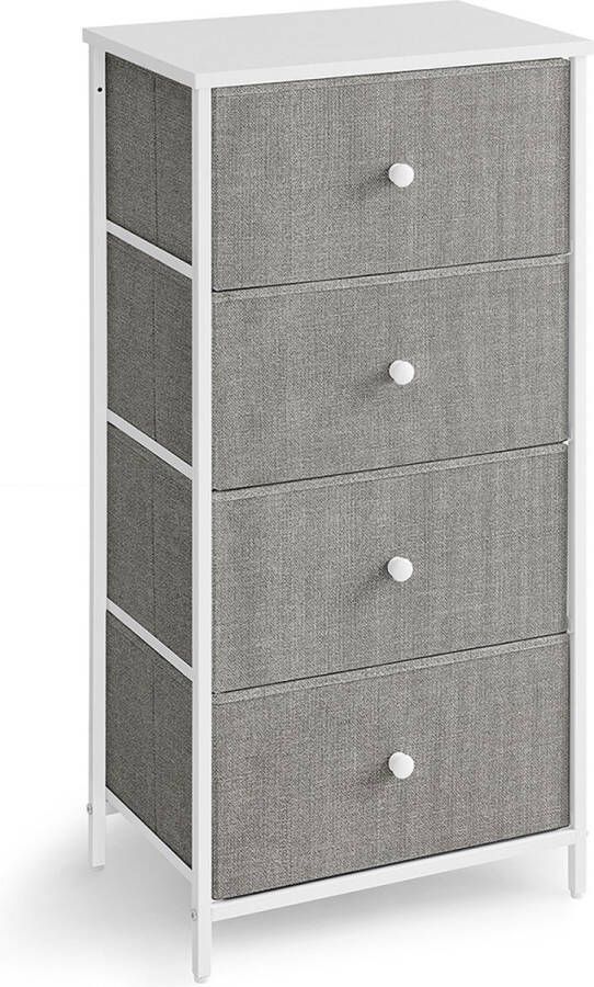 Unbranded Signature Home Commode Kast Dressoir met 4 stoffen laden Kast İndustrieel Design Metalen Frame Slaapkamer Hal lichtgrijs en wit
