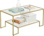 Unbranded Signature Home Goldy Salontafel gehard glas tafel woonkamertafel 2 planken van stalen frame decoratie voor woonkamer goudkleurig 100 x 55.1 x 46 cm - Thumbnail 1