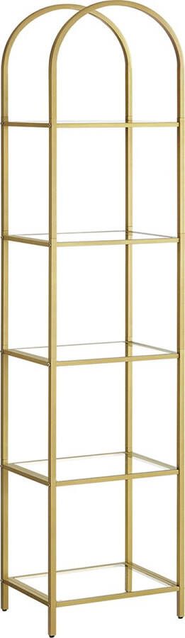 Unbranded Signature Home Goud boekenrek boekenkast 5 niveaus staand rek van gehard glas opbergplank gpud 30 2 x 40 x 183 5 cm