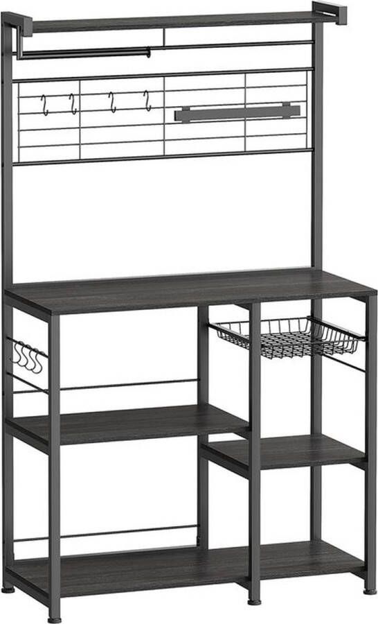 Unbranded Signature Home Keukenrek staand rek werkblad keuken keukeneiland met magneetstrip voor messen draadmand keukenrolhouder 12 haken zwart