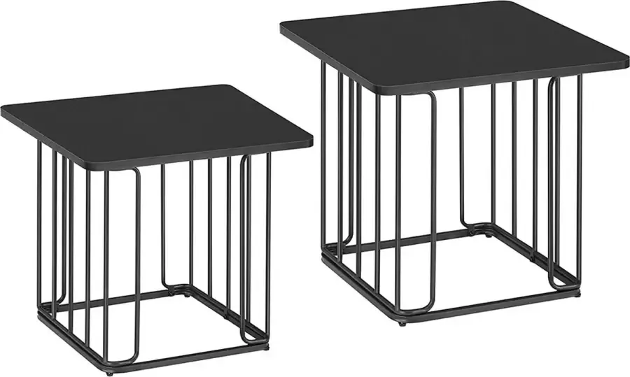 Unbranded Signature Home Lacq Salontafel bijzettafel set van 2 woonkamertafel banktafel balkontafel stalen frame tafelblad als dienblad voor kleine ruimtes zwart