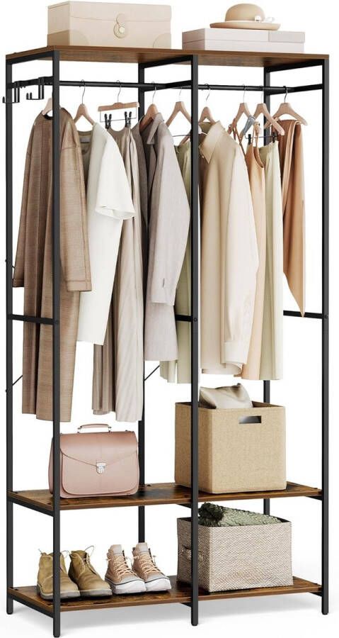 Unbranded Signature Home Open Garderobekast kledingkast met afneembare haken vintage bruin 40 x 94 5 x 180 cm