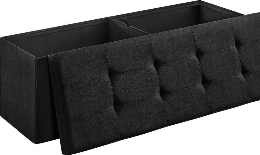 Unbranded Signature Home Opvouwbare XL Hocker Poef Zitbank opbergdoos 300 kg maximale statische capaciteit met verdeler 120 l kunstlinnen zwart 110 x 38 x 38 cm