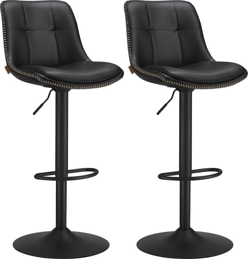 Unbranded Signature Home Pappi Barkrukken set van 2 Barkruk in hoogte verstelbare barstoelen draaibare keukenkruk gewatteerde PU-overtrek toonbank staal zwart