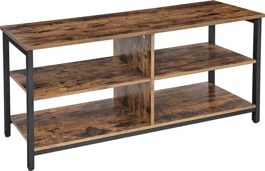 Unbranded Signature Home Picardie Tv-rek met 4 planken tv meubel tv tafel tv-plank * lowboard met 4 planken open vakken woonkamer 110 x 40 x 50 cm industrieel design vintage donkerbruin