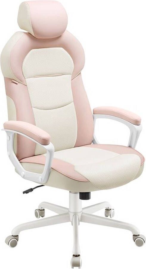 Unbranded Signature Home Pinky Bureaustoel gewatteerde armleuningen pastelroze PU-bureaustoel met verstelbare hoofdsteun en wipfunctie