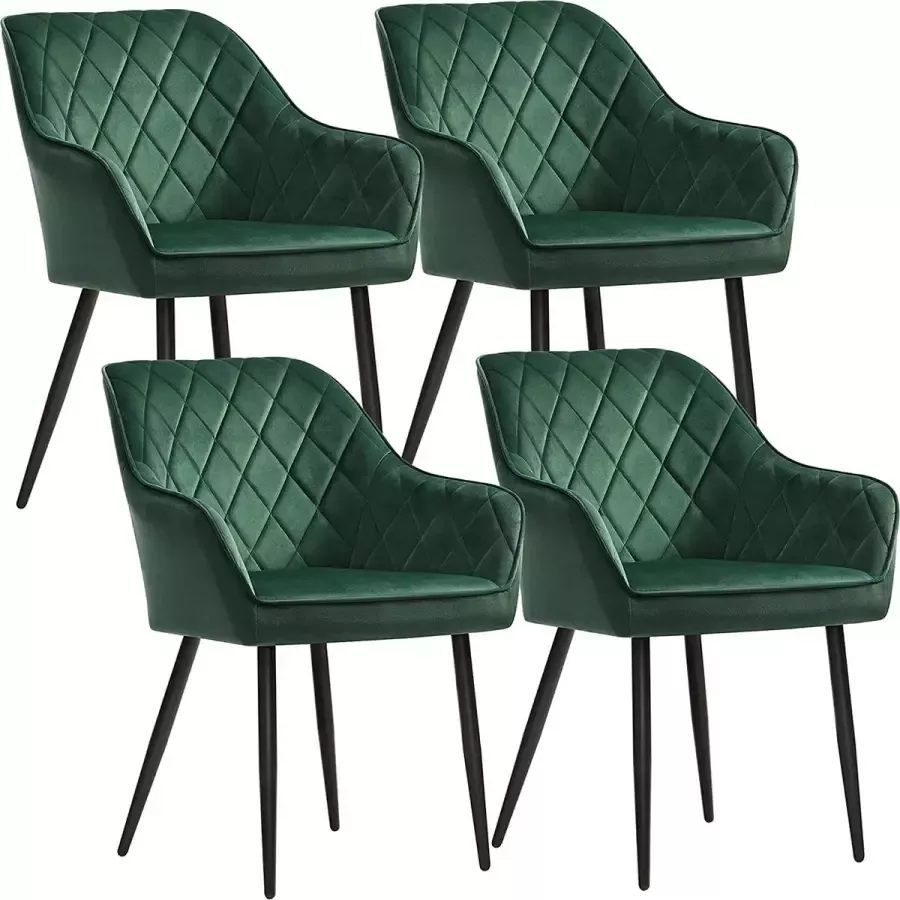 Unbranded Signature Home Rivera eetkamerstoel set van 4 fauteuil gestoffeerde stoel met armleuningen zitbreedte 49 cm metalen poten fluwelen bekleding tot 110 kg draagvermogen voor studie woonkamer slaapkamer Groen