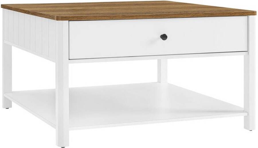 Unbranded Signature Home Salontafel met 2 lades walnoot bruin-wit 80 x 80 x 45 cm