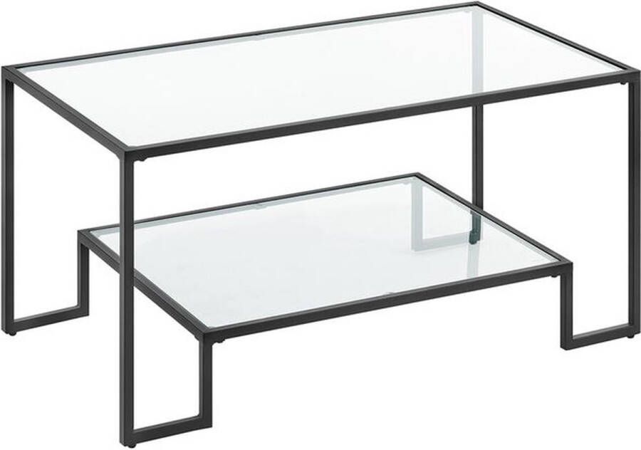 Unbranded Signature Home Salontafel met 2 planken in gehard glas Stalen frame Basis zwart 100 x 55 x 45 cm