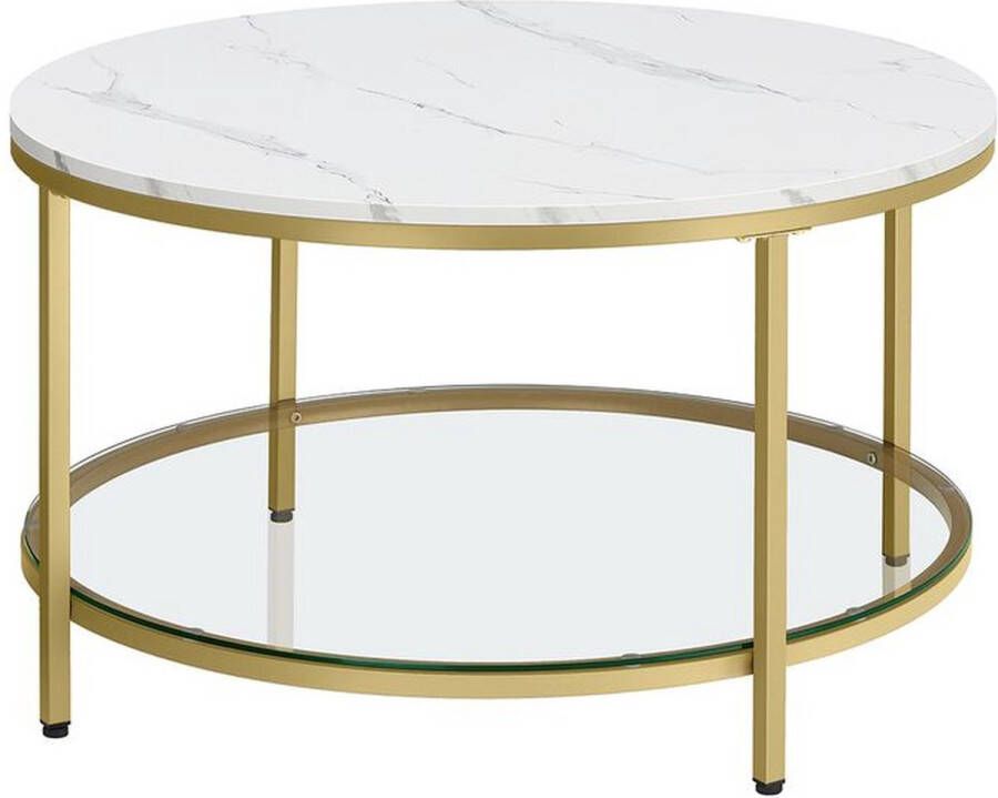 Unbranded Signature Home Salontafel Rond Salontafel banktafel woonkamertafel met glasplaat veel opbergruimte Woonkamertafel met glazen blad moderne stijl Marmer Wit-Metallic Goud