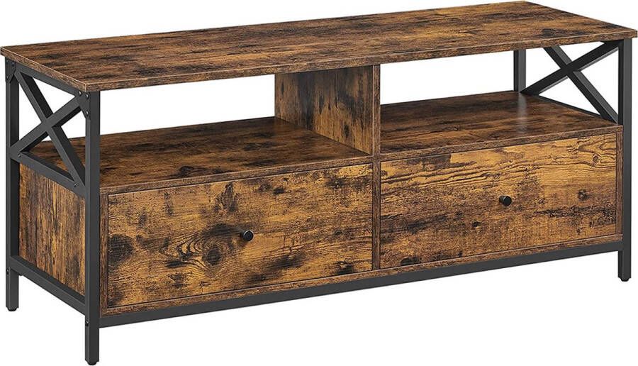 Unbranded Signature Home TV-kast tv-toestel voor 55 inch tv woonkamer met 2 laden 2 opbergplanken stalen frame industriële stijl rustiek bruin en zwart 120 x 40 x 50 cm