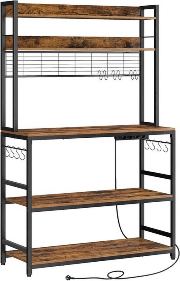Unbranded Signature Home XL Keukenrek Keukenplank met roosterblad vintage bruin zwart 40 x 100 x 170 cm