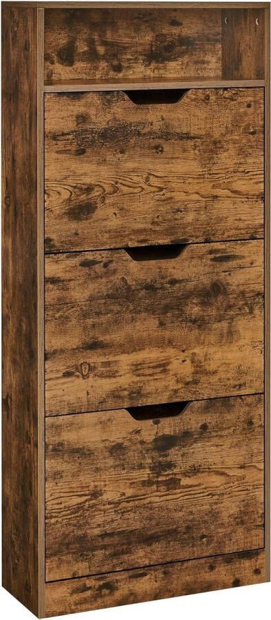 Unbranded Signature Home Xl Schoenenkast met 3 kleppen schoenenrek open vak verstelbare scheidingswand voor 14-18 paar schoenen vintage bruin 25 x 60 x 139 cm