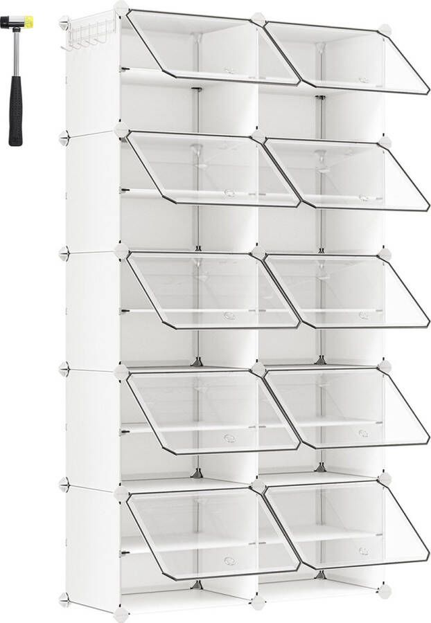 Unbranded Signature Home XL Schoenenrek met 10 vakken schoenenkast 30 x 40 x 30 cm per vak met deuren stalen frame kunststof voor hal slaapkamer entree wit - Foto 2