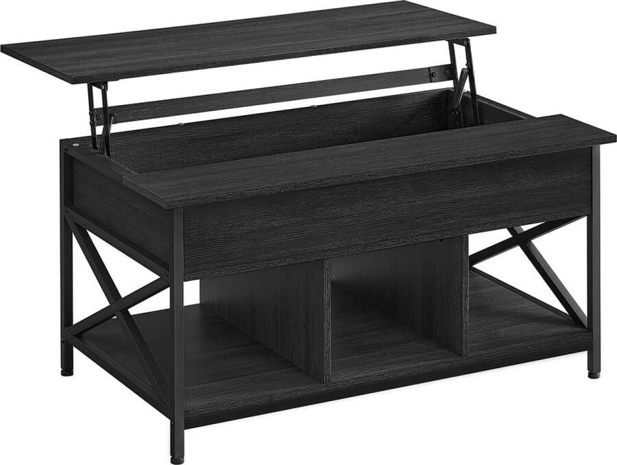 Unbranded Signature Home Zimba Salontafel Lift-Top Tafel Salontafel voor woonkamer salontafel met open en verborgen opslag X-vormige staven houtskoolgrijs en zwart 60 x 100 x (48-62) cm