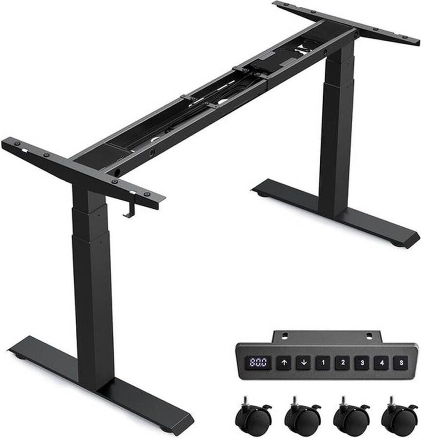 Unbranded Signature Home zit sta bureau zit sta bureau elektrisch en geheugenfunctie met dubbele motor met wielen en 3-voudige telescopische poten- bureauframe zonder blad met haken Zwart