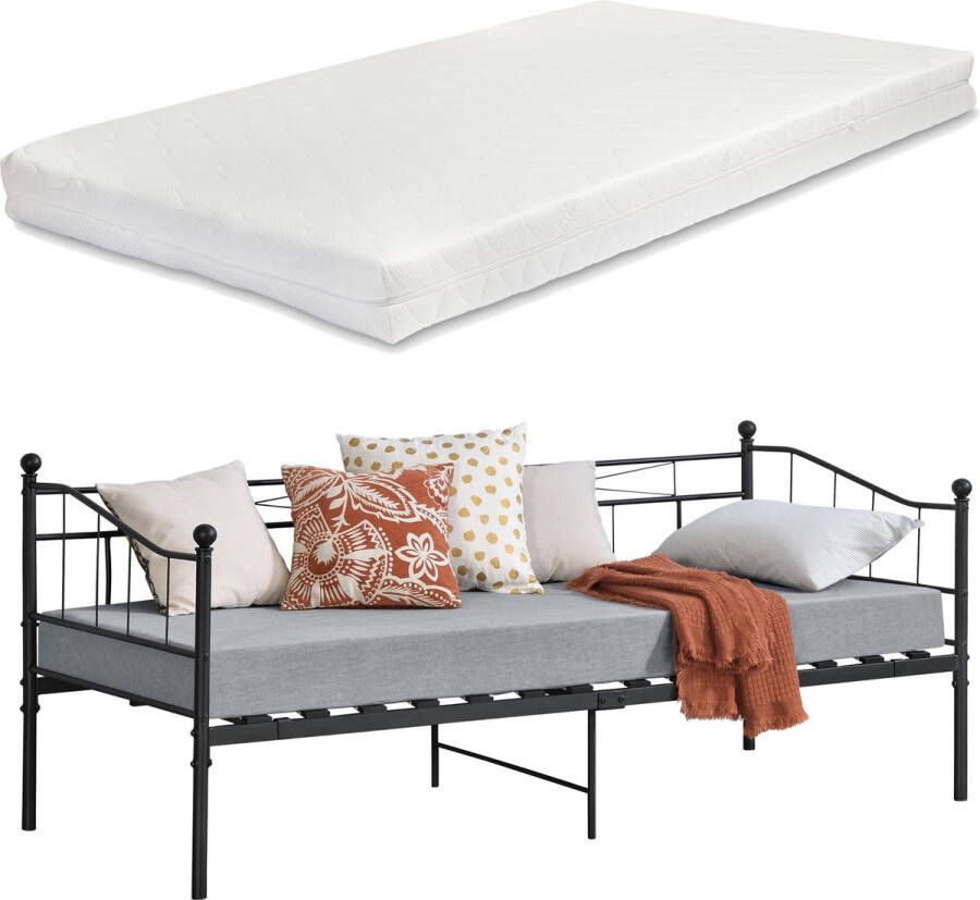 Unbranded Slaapbank Darwin Met matras 90x200cm Zwart Staal Vintage Design