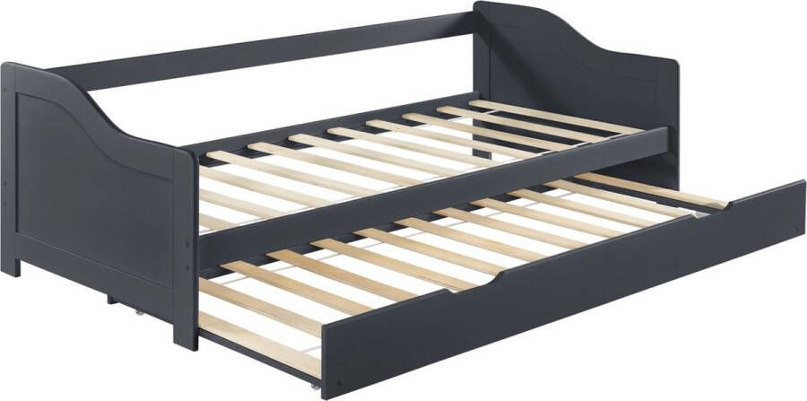 Inandoutdoormatch Slaapbank Gwenda Tienerbed Met Uitschuifbed 90x200cm Donkergrijs Ruimtebesparend Spruce Hot Multiplex