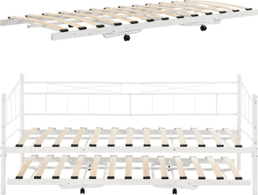 Unbranded Slaapbank Jerold Met Onderschuifbed 90x200 cm Wit Staal Modern Design