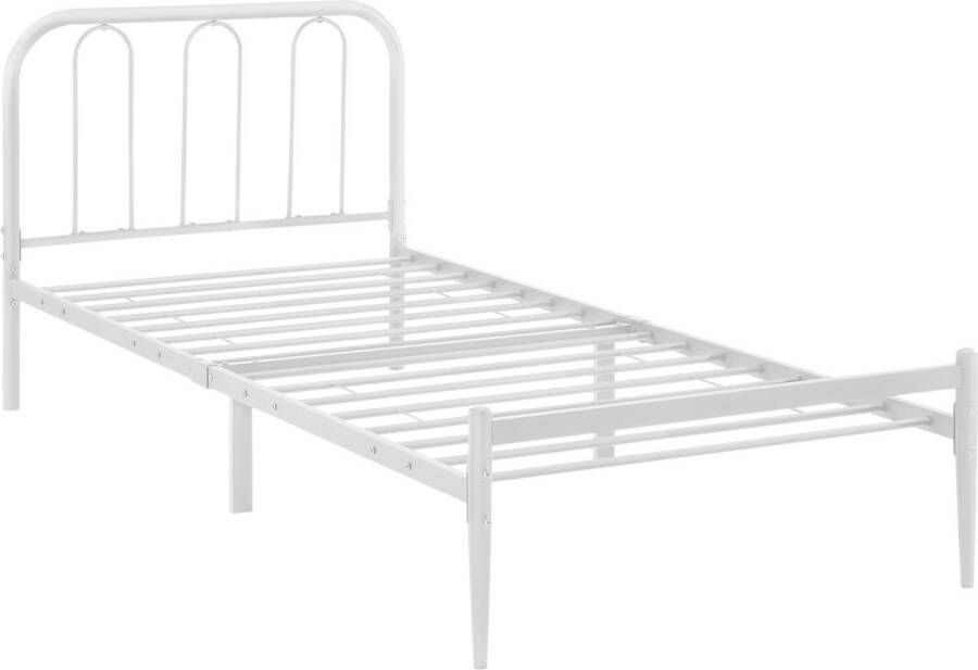 Unbranded Stalen Bed Marybelle Bedframe Met bedbodem 90x200 cm Wit Modern design