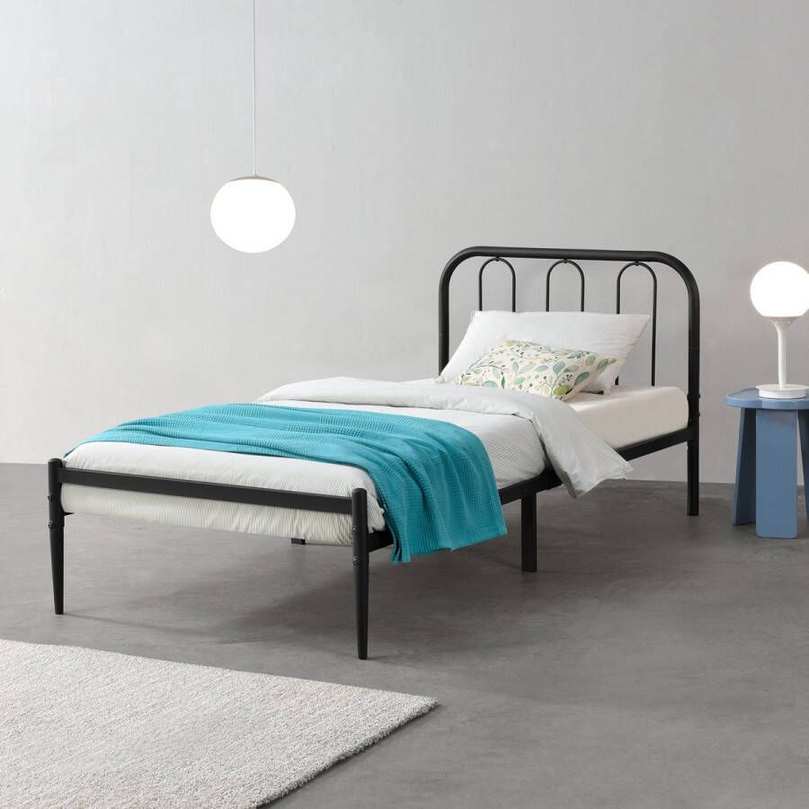 Unbranded Stalen bed Natanael Bedframe Met bedbodem 90x200 cm Matzwart Modern design
