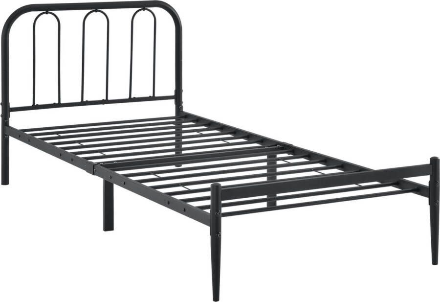 Unbranded Stalen bed Natanael Bedframe Met bedbodem 90x200 cm Matzwart Modern design