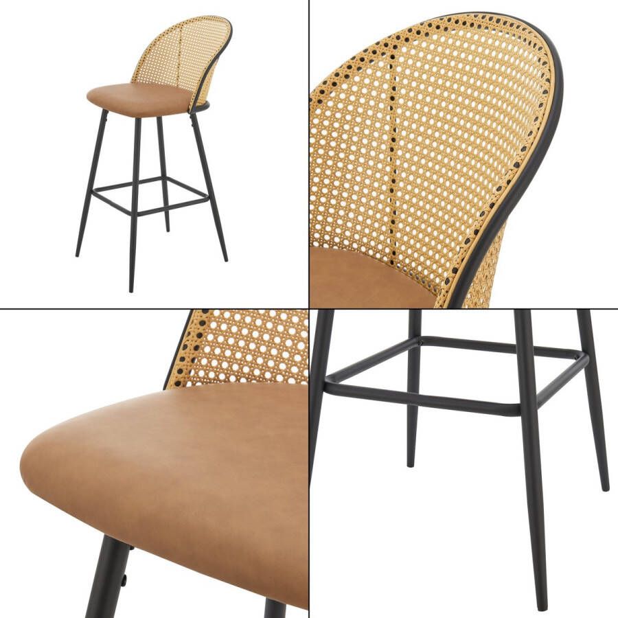 Inandoutdoormatch Stijlvolle Barkruk Gausdal Set van 2 102x44x63cm Bruin en Zwart Kunstlederen Zitting Gestoffeerde Zitting Rugleuning