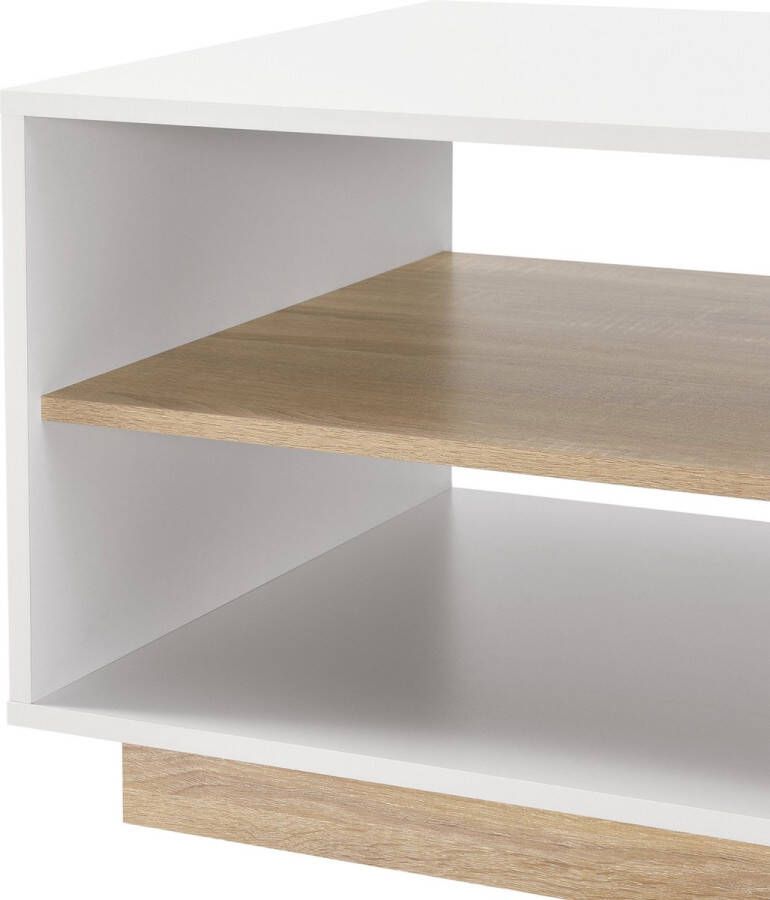 Unbranded Stijlvolle Salontafel Brad 100x60x46 cm Wit en Eikenkleurig Spaanplaat Decoratieve Salontafel