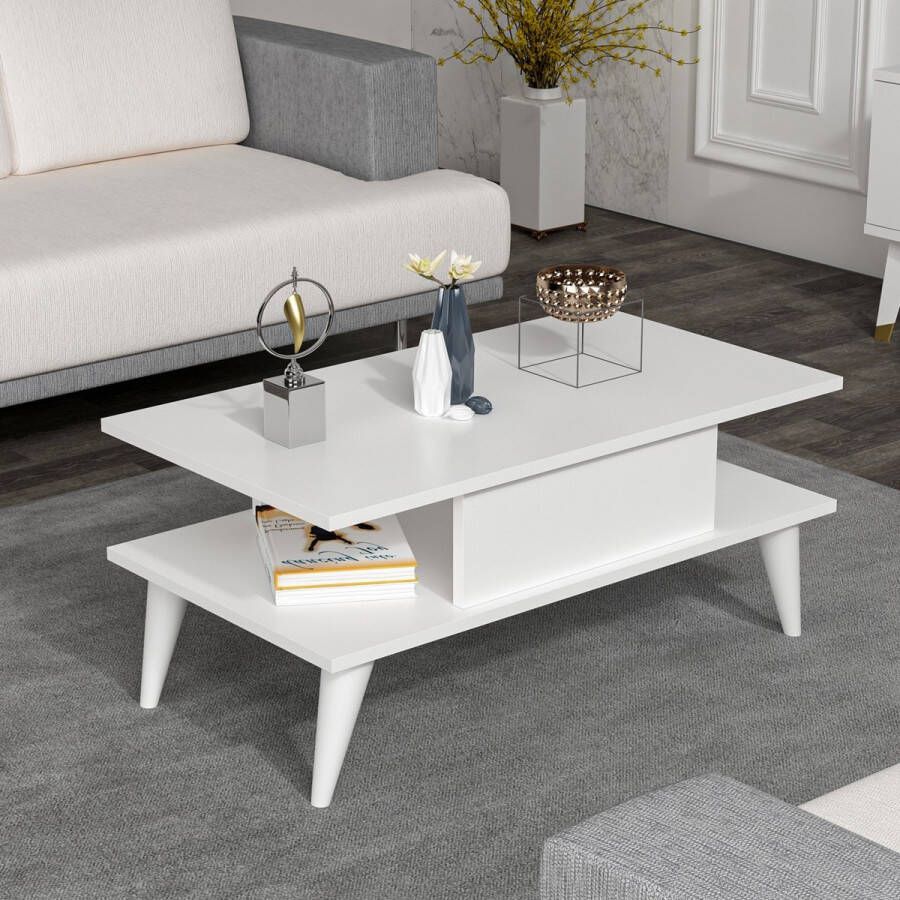 Unbranded Stijlvolle Salontafel Brooke 40x90x45cm Wit Spaanplaat Eye Catcher Modern Design