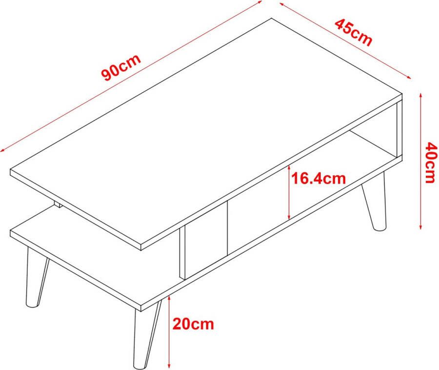 Inandoutdoormatch Stijlvolle Salontafel Chantal 40x90x45 cm Wit en Walnootkleurig Hout Spaanplaat Modern Design