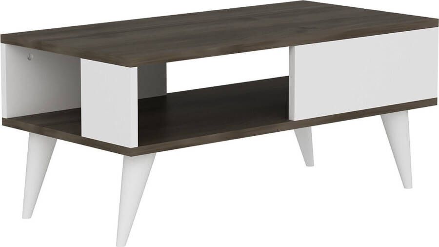 Inandoutdoormatch Stijlvolle Salontafel Dunstan 40x90x45 cm Wit en Walnootkleurig Modern en Elegant Design Spaanplaat Kunststof