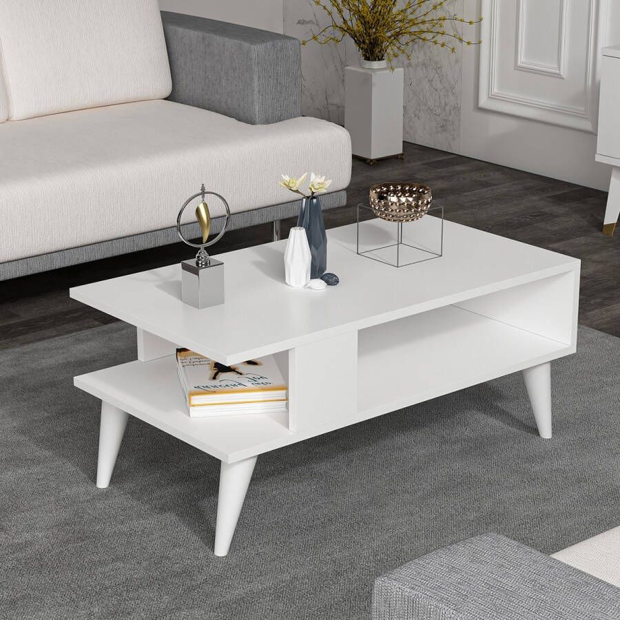 Unbranded Stijlvolle Salontafel Kendall 40x90x45 cm Wit Hout Spaanplaat Modern Design
