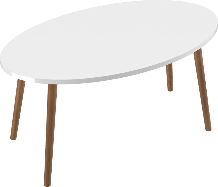 Inandoutdoormatch Stijlvolle Salontafel Ovaal Hanna 41x90x50cm Wit en Houtkleurig Eyecatcher Decoratieve Tafel Spaanplaat en Hout