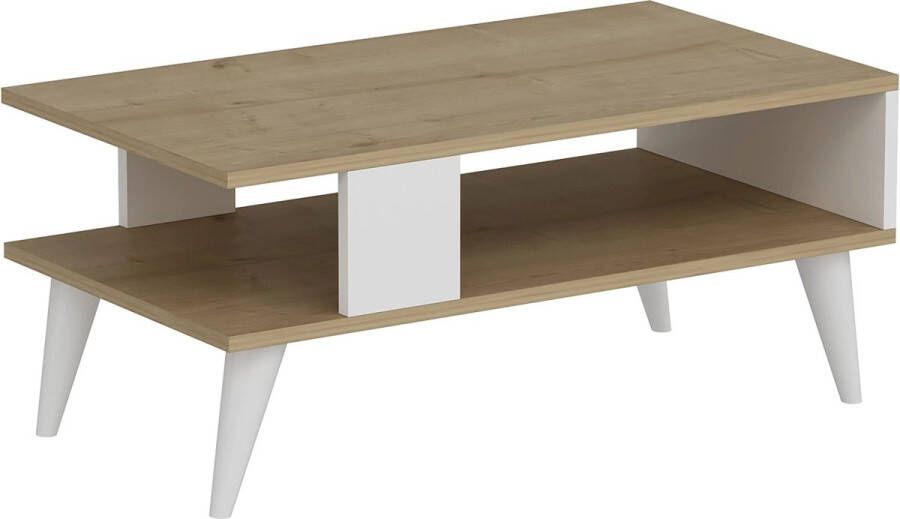 Inandoutdoormatch Stijlvolle Salontafel Phillis 40x90x45 cm Wit en Eikenkleurig Hout Spaanplaat Modern Design