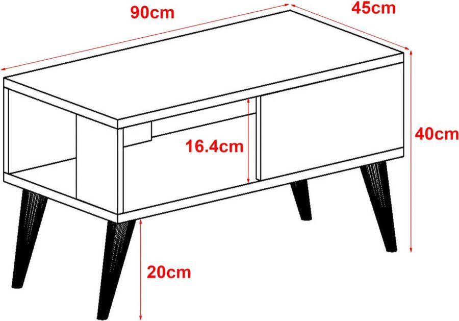 Inandoutdoormatch Stijlvolle Salontafel Tristram 40x90x45 cm Wit en Eikenkleurig Modern en Elegant Design Spaanplaat Kunststof