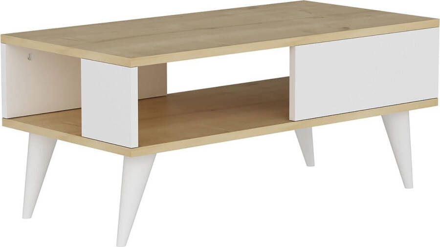 Inandoutdoormatch Stijlvolle Salontafel Tristram 40x90x45 cm Wit en Eikenkleurig Modern en Elegant Design Spaanplaat Kunststof