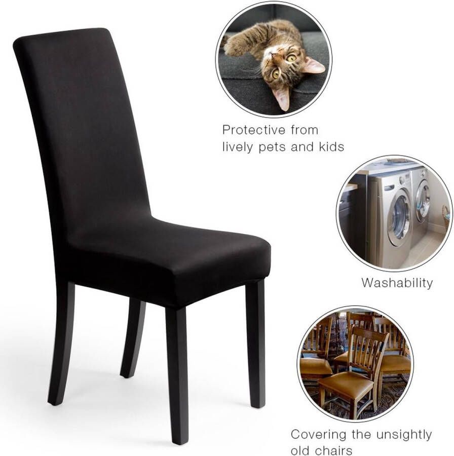 Unbranded Stoelhoezen 2 Stuks Stretch Stoelhoes Universele Modern Eetstoelhoezen Wasbaar Eetkamerstoelhoezen Stoelbekleding voor Eetkamer Banket Hotel Feestdecoratie (2 Stuks Zwart)-J - Foto 2