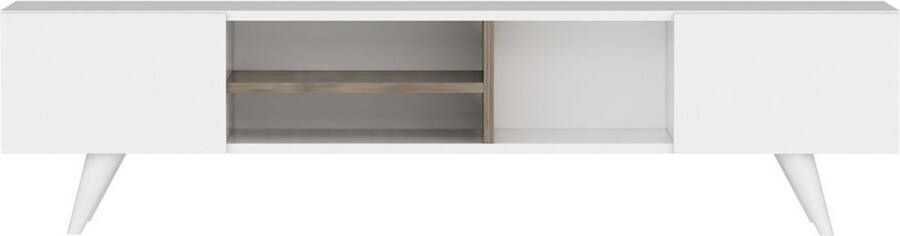 Unbranded TV Kast Helena 160x31x40 cm Wit en Walnoot Spaanplaat en Kunststof Modern Design