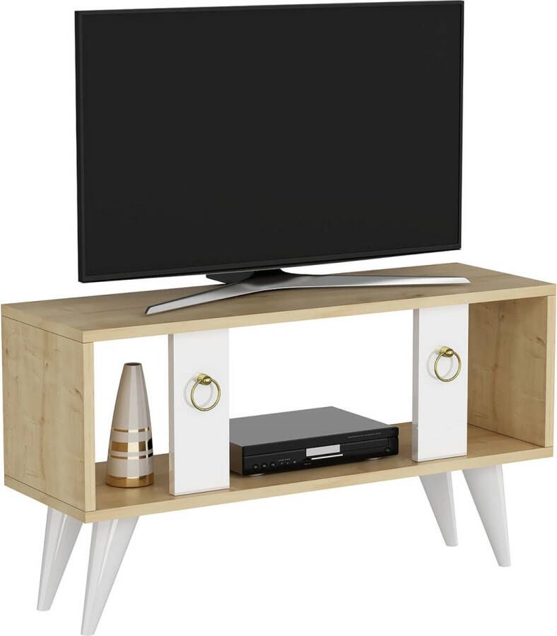 Unbranded TV Kast Rens TV meubel 45x95x30cm Wit en Eikenkleurig Open Compartiment Spaanplaat Kunststof