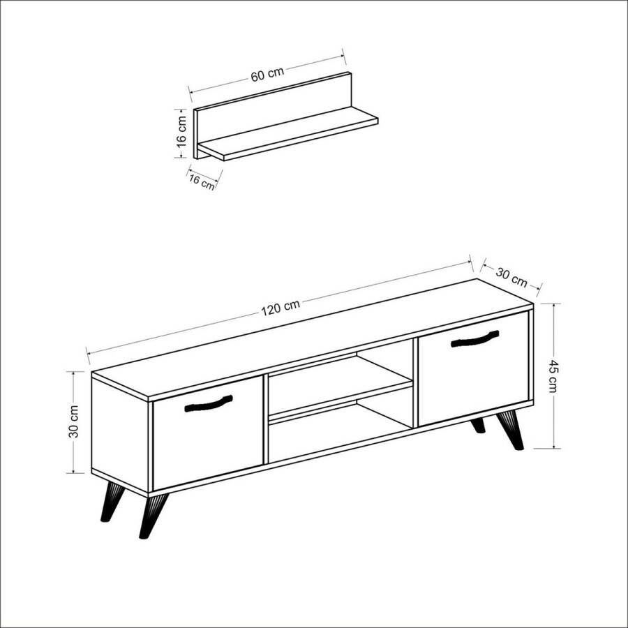 Unbranded TV Meubel Agnes Met Plank 120x30x45 cm Walnootkleurig en Antraciet -Spaanplaat en Kunststof Modern Design