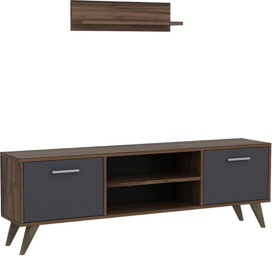 Unbranded TV Meubel Agnes Met Plank 120x30x45 cm Walnootkleurig en Antraciet -Spaanplaat en Kunststof Modern Design