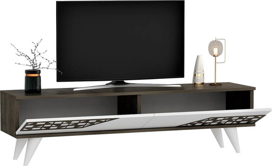 Inandoutdoormatch TV Meubel Alida TV meubel TV meubel 40x120x30 cm Walnoot kleurig en wit Decoratief Design Spaanplaat - Foto 1