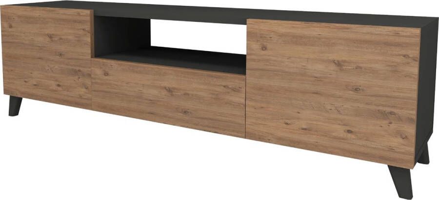 Inandoutdoormatch TV Meubel Aurora 46x140x30 cm Eiken en Antraciet Spaanplaat 3 Deurs en Open Compartiment