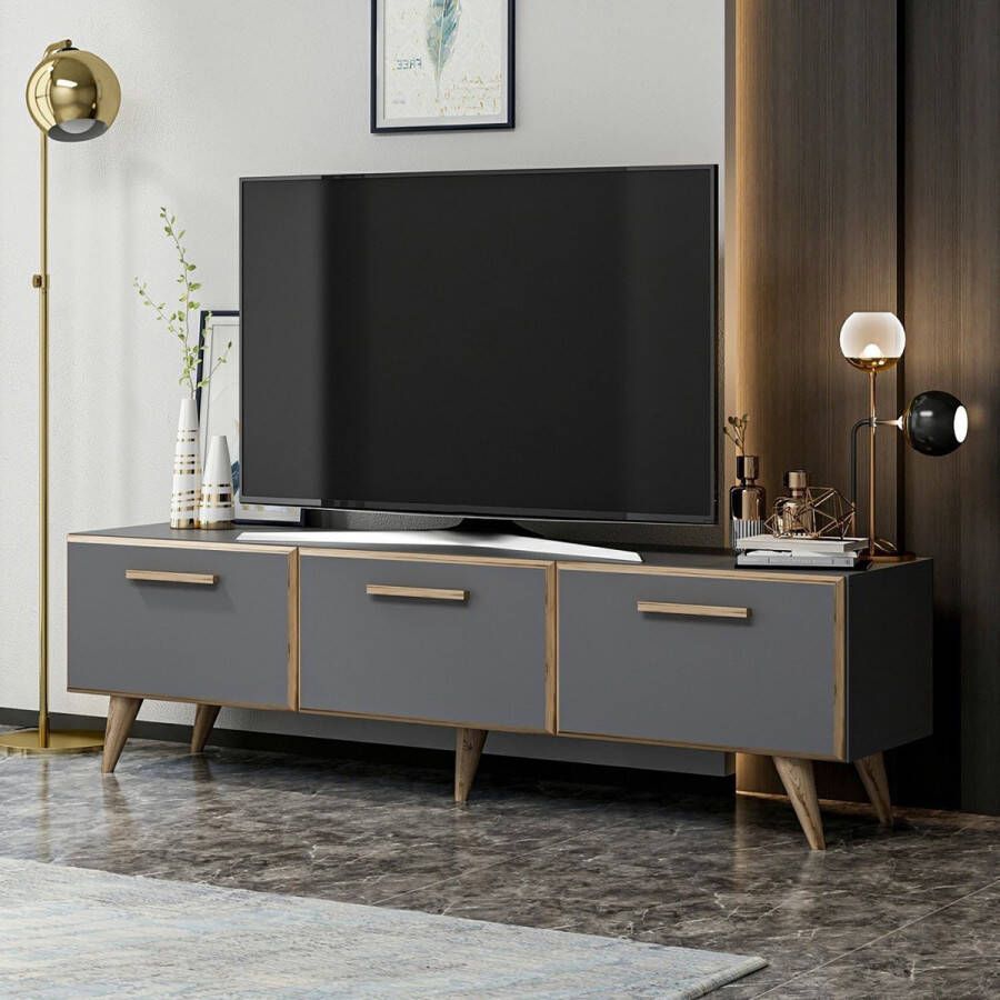 Unbranded TV Meubel Kingston 160x37x45 cm Antraciet en Houtkleurig Spaanplaat en Kunststof Stijlvol Design