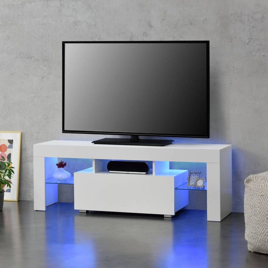 Unbranded TV-meubel Melania Met LED Verlichting 130x35x45 cm Wit Hoogglans Spaanplaat Luxe Look