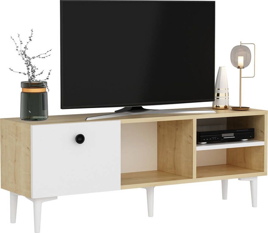 Unbranded TV Meubel Seumas TV meubel 45x120x30 cm Kleur Eiken en Wit Decoratief Design Spaanplaat Kunststof