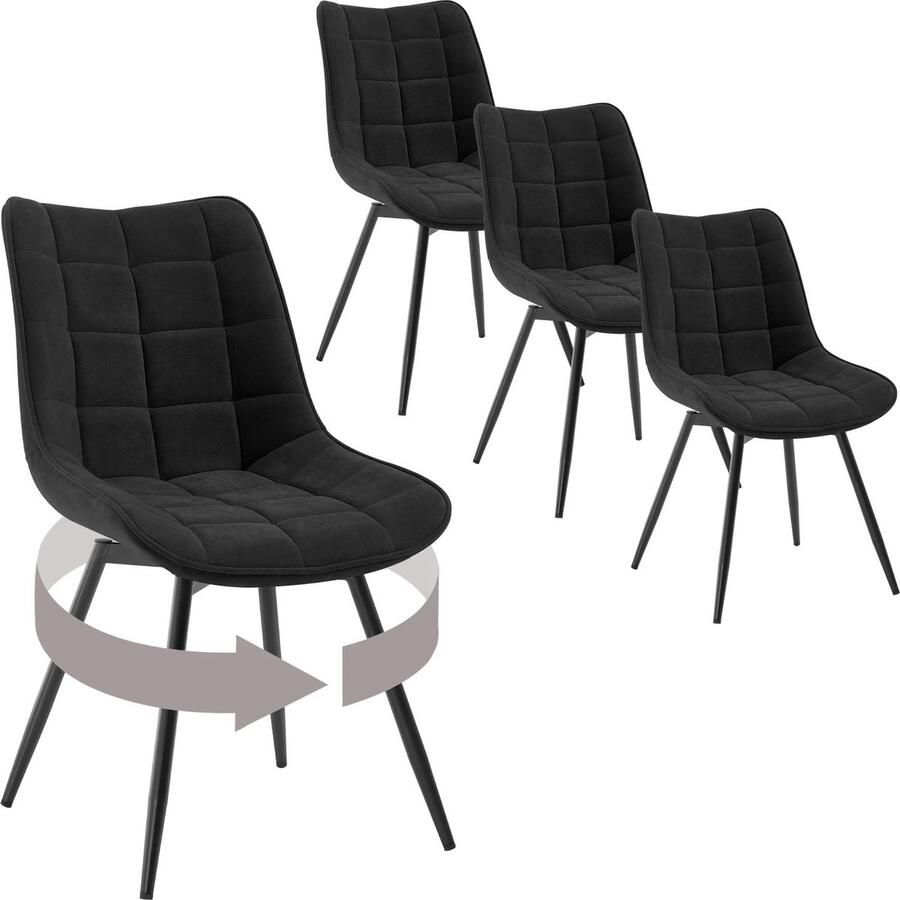Unbranded 4-delige Set Draaibare Eetkamerstoelen – Fluwelen Gestoffeerde Stoelen – Zachte & Ergonomische Keukenstoelen – 360° Draaibaar – Voor Eetkamer Woonkamer & Restaurant Velvet Zwart