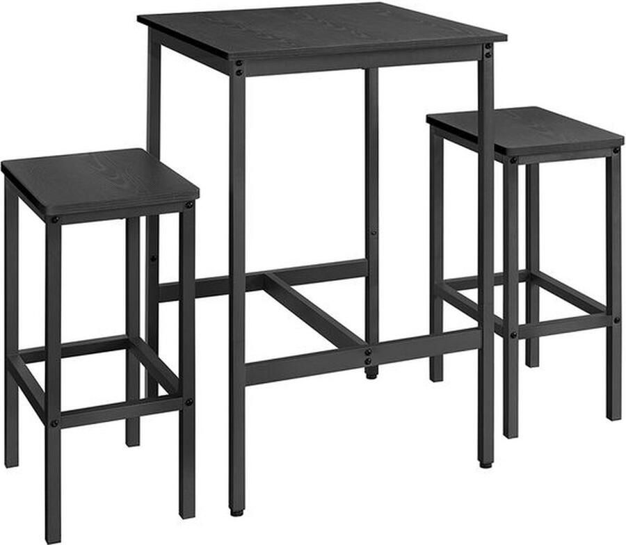 Unbranded Ariana Bartafel Set Bartafel met barkrukset eettafel met 2 stoelen keukentafel zwart 60 x 60 x 90 cm